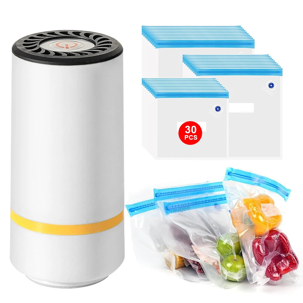 Electric Air Pump Rechargeable Automatic Vacuum Compression Machine for Food Fresh-Keeping with BPA-Free Vacuum Packaging Bag