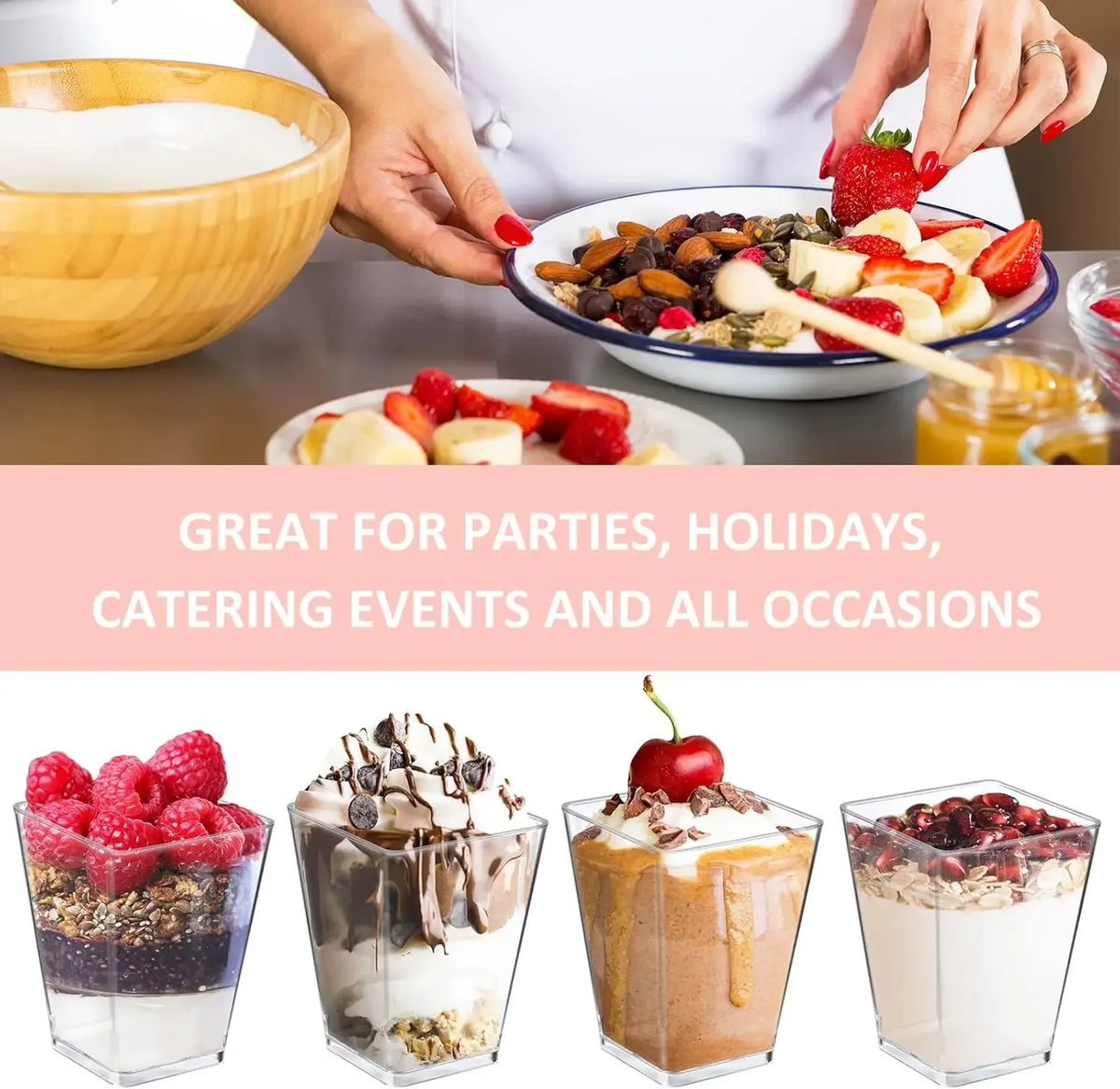 Exquisite Mini Dessert Cups with Spoons Square Dessert Cups with Tasting Spoons Mini Parfait Cups Appetizer Plastic Dessert Cup