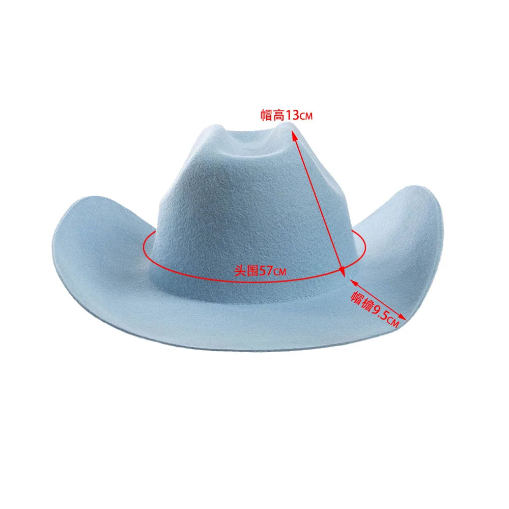 100% Wool Western Cowboy Hat Women Men Autumn Winter Casual Felt Cowgirl Hat Outdoor Sunshade Warm Concave Shape Fedoras Top Hat