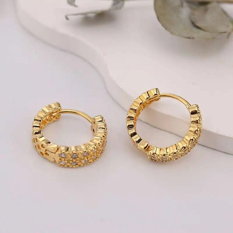 Fashionable And Elegant Shining Zircon Golden Hoop Earrings For Women's Classic Retro Banquet Decoration Exquisite Festival Gift