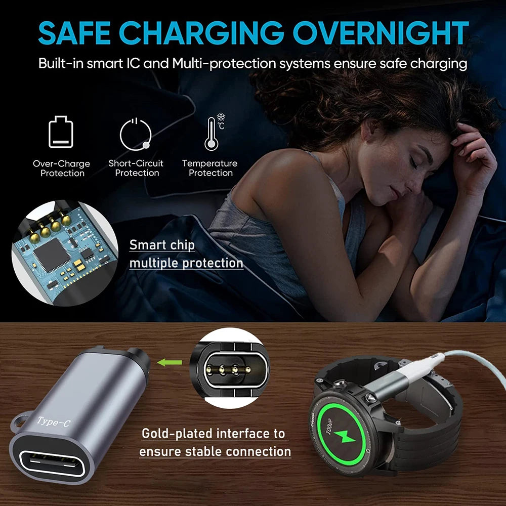 Type C/Micro USB/iOS Charging Portable Adapter For Garmin Fenix 8 7 7S 7X 6 6S 6X 5 5S 5X Venu 2 Smart Watch Charger Converter