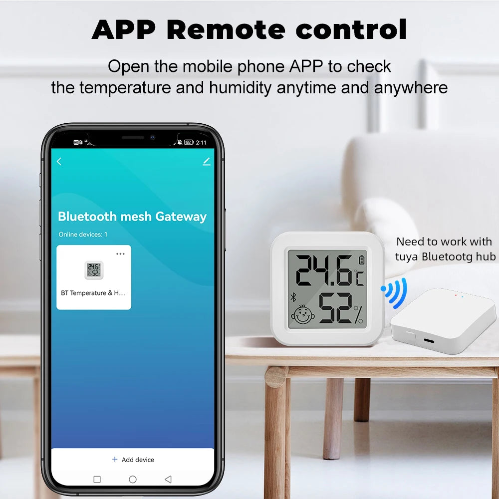 Tuya Bluetooth Gateway Hub or Bluetooth Temperature&Humidity Sensor with APP Remote Control Thermometer Hygrometer Sensor Home