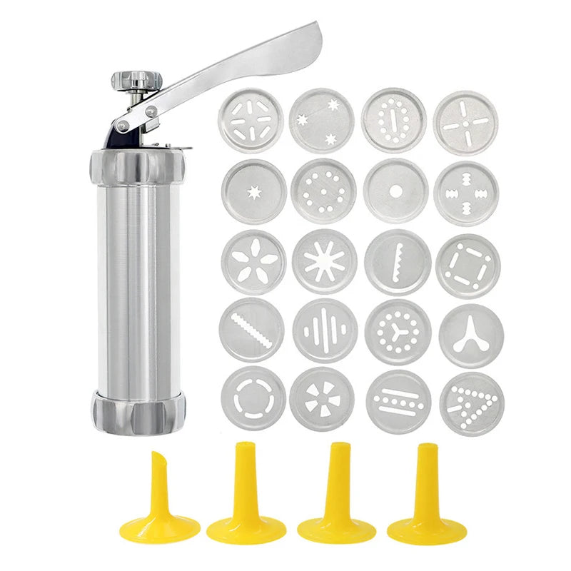 Stainless Steel Cookie Cutter Set Cookie Press Gun and 20 Cookie Plates and 4 Nozzles DIY Cookie Maker Cookie Cutter Tools