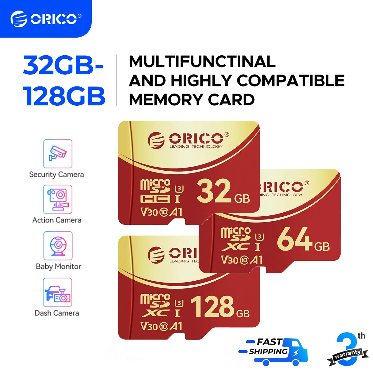 ORICO 64GB microSDXC UHS-I Memory Card 70MB/s Read, 100MB/s, 4K UHD Recoding, U3, Class10, V30, A1, Micro SD for Camera