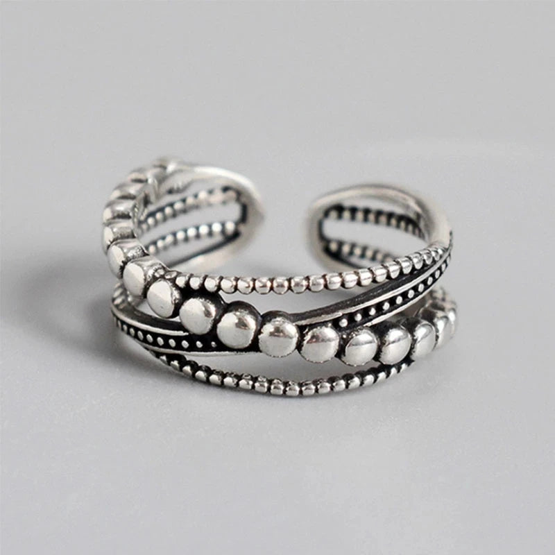 925 Silver Rings for Women Thick Wave Wide Solid Double-layer Punk Trendy Couple Female Party Birthday Gift