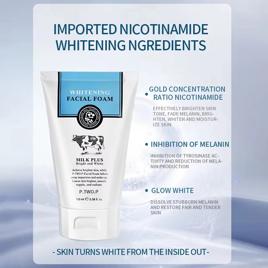 PTWOP Whitening Facial Cleanser Foam Moisturizing Deep Remove Cleansing Acne Milk Oil Control Exfoliating Shrink Pores Face Wash