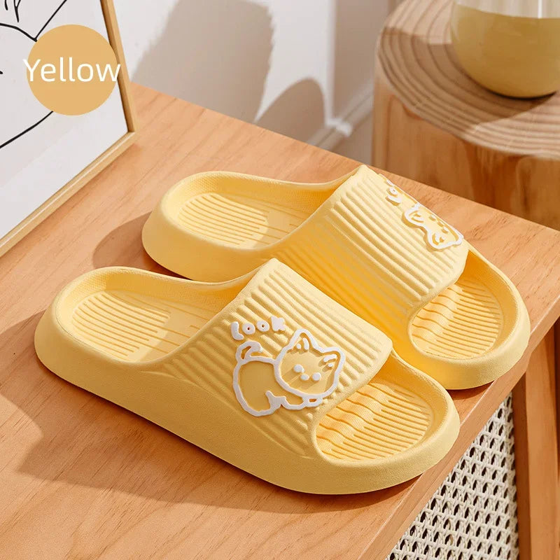 Women Slippers Bath Thick Platform Non-Slip Home Cat Cartoon Flip Flops 2023 Summer Beach Sandals Ladies Slides Indoor Shoes