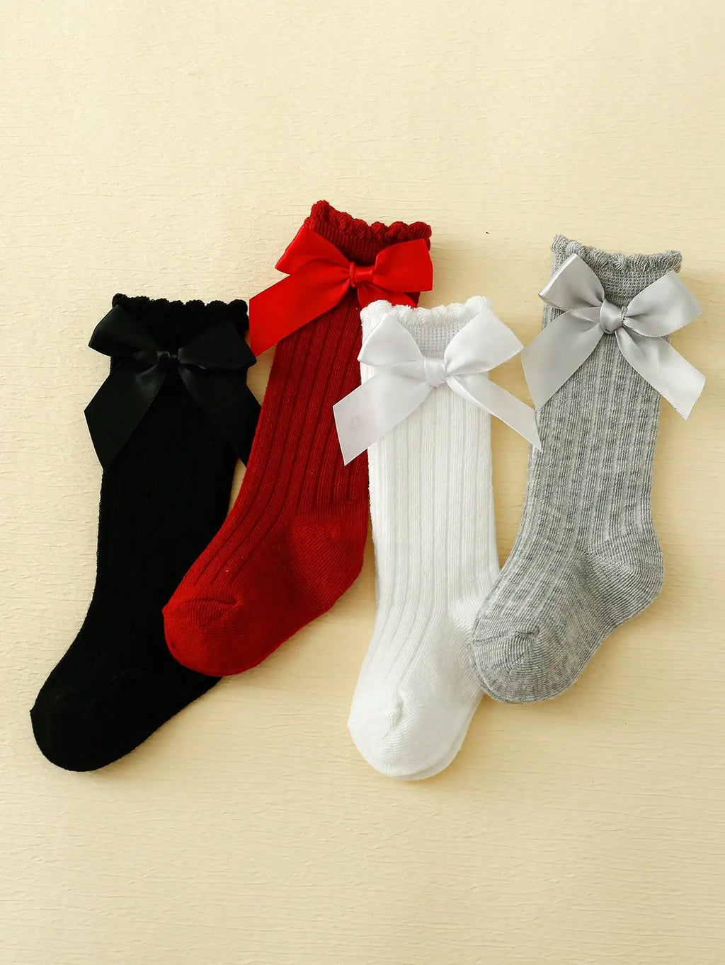 4/5 Pairs Baby Girls Long Knee High Socks With Bownots,Cotton Soft Cute Infants Princess Party Dress Socks For 1-3 Year Children