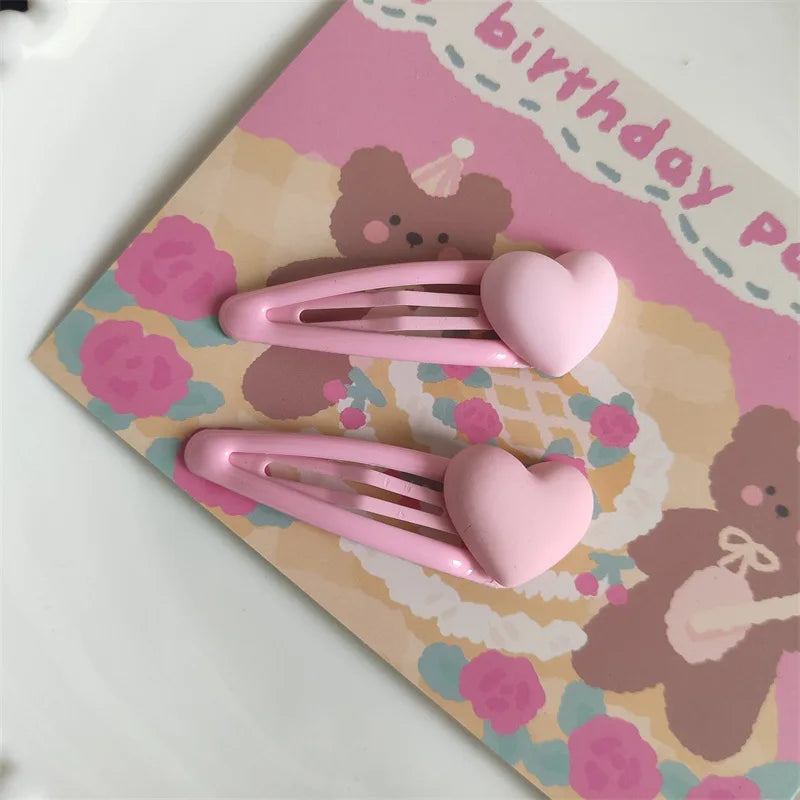 Children Pink love and Pink Ball Hairpins Simple Matte Texture Hair Clips Sweet Girls BB Side Clips Hairgrip Barrettes Headwear