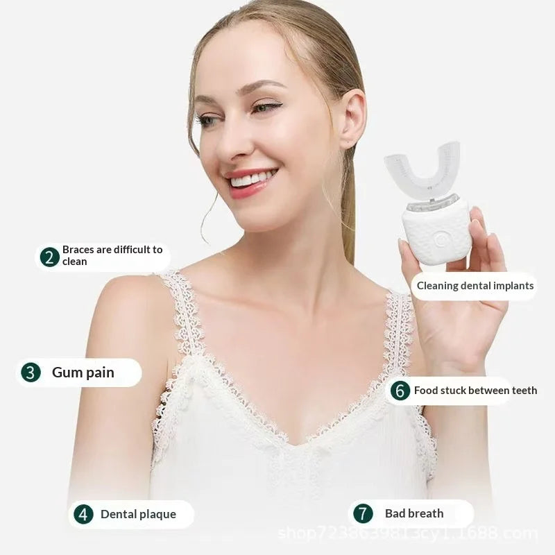 360° Intelligent U-Shaped Electric Toothbrush for Adults, USB Rechargeable Automatic Full Mouth Cleaning Toothbrush