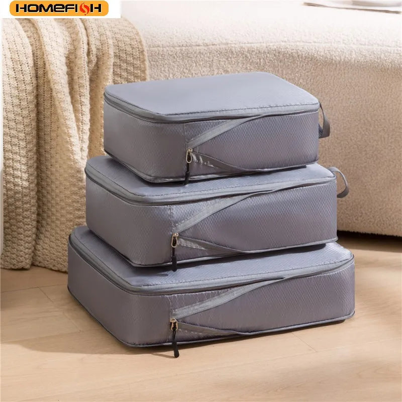 HOMEFISH 3Pcs/Set Travel Compressible Packing Multifunction Travel Storage Bag Waterproof Suitcase Portable Luggage Organizer