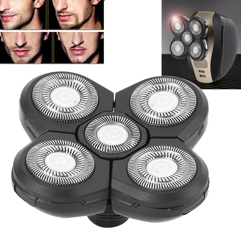 Electric Beard Shaver 5 Blade Rotating Head Waterproof Accessory Replacement Electric Shaver Replacement Waterproof Shaver Blade