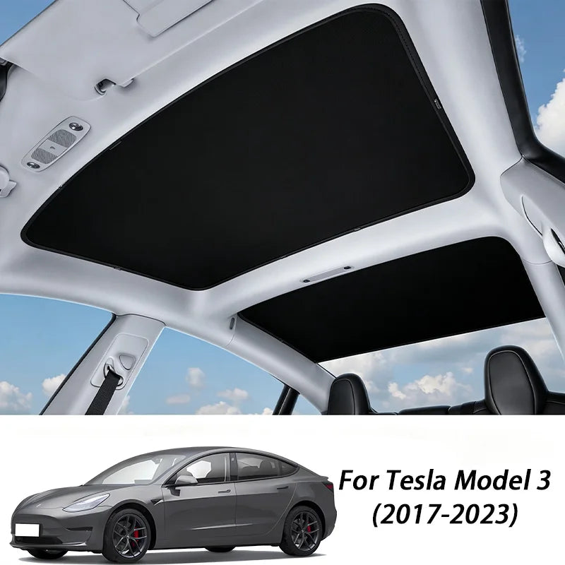 Sunroof Sunshade for Tesla Model 3 Old Version & Highland Refresh, Double-Layer Aluminum Foil Glass Roof Shade, Heat Reflective UV Protection Foldable Sunroof Cover