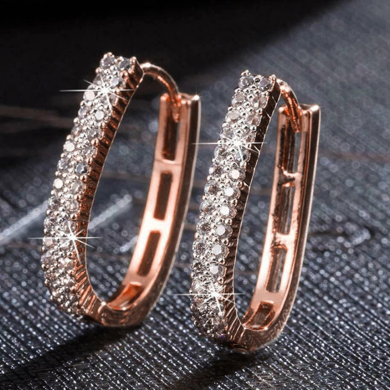 Huitan Luxury Full Paved CZ Hoop Earrings for Women Simple Elegant Lady's Ear Earrings Wedding Party Daily Wear Fashion Jewelry