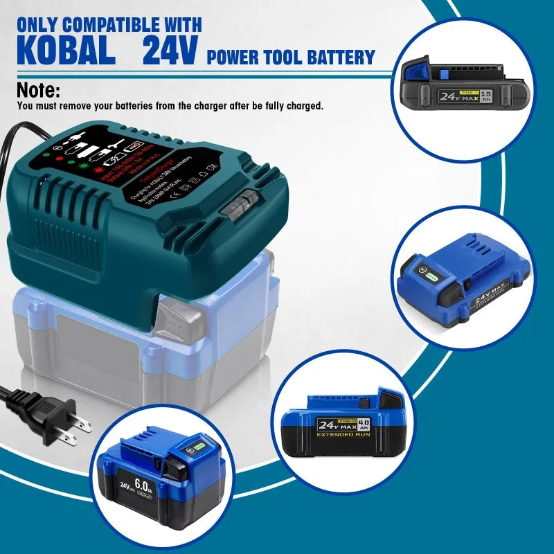Portable Mini Rapid Charger Compatible for Kobalt/Greenworks/Snow Joe 24V Lithium Batteries Power Tool Battery Charger US Plug