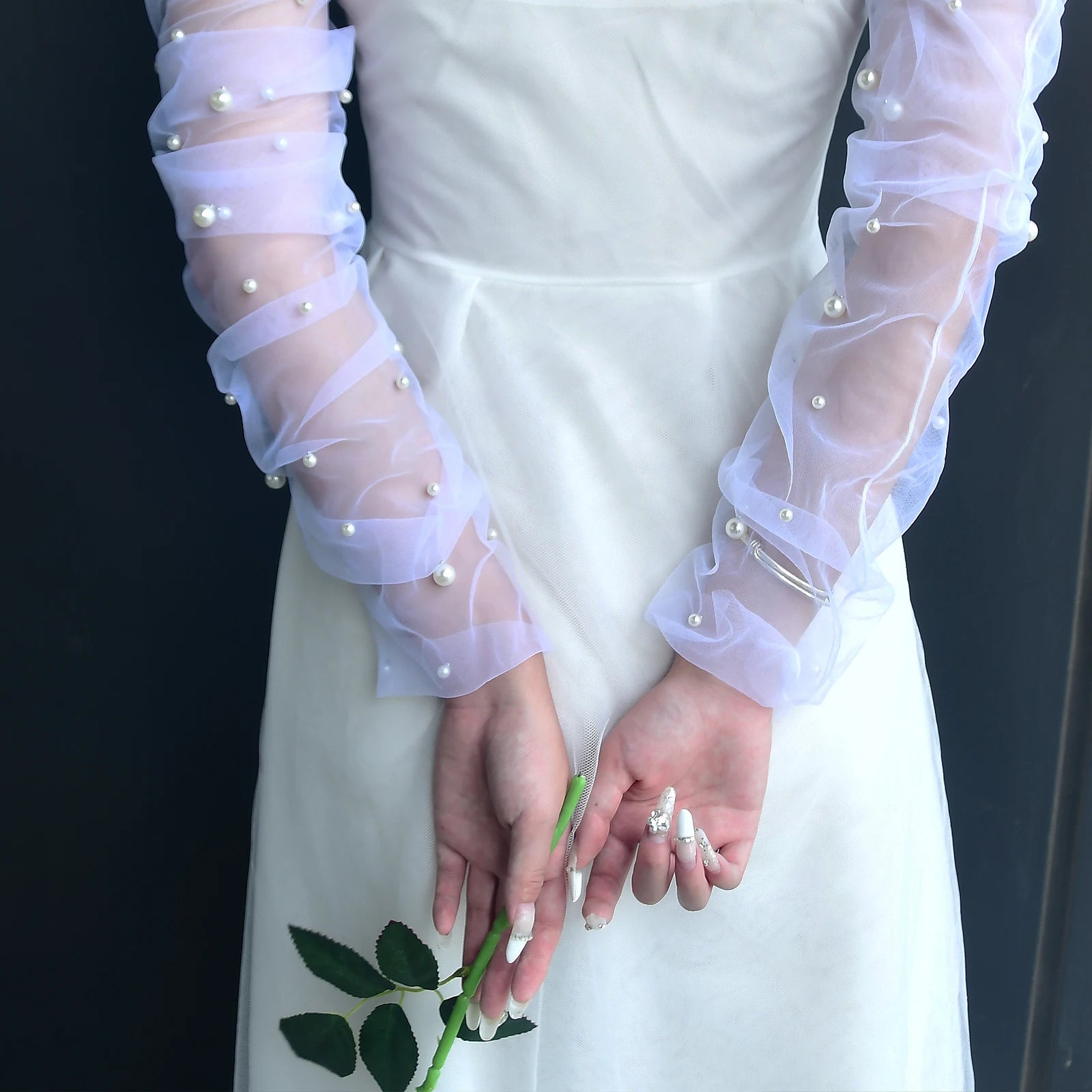 20A Wedding Dress Sleeves Attachment Accessory Women's Arm Sleeves Bridal Gloves Removable Bolero Soft Tulle Accessories Black