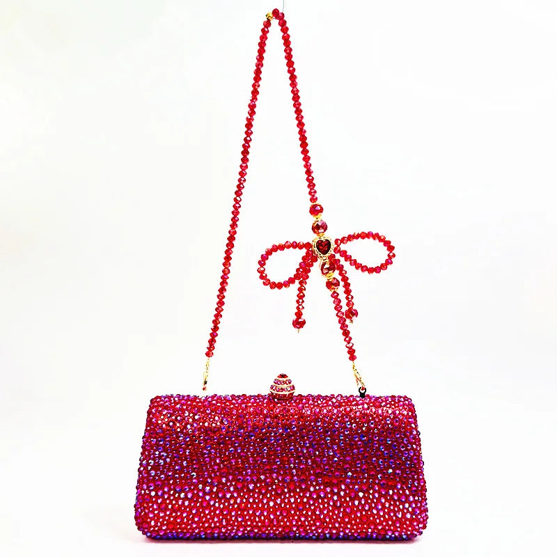 XIYUAN Orange Crystal Evening Clutch Bag Glittering Diamond Crossbody Purse Wedding Bridal Handbag Gorgeous Stones Party Purses