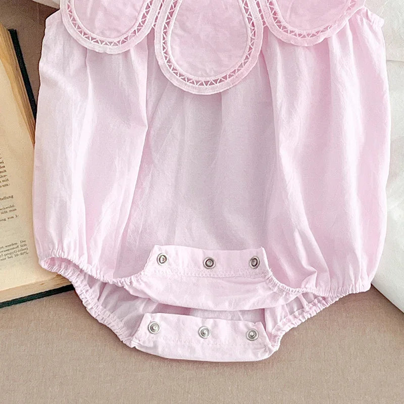 Summer 0-24M Baby Girl Clothing Petal Collar Newborn Baby Girl Romper Sleeveless Cotton Splicing Toddler Baby Girls Jumpsuit