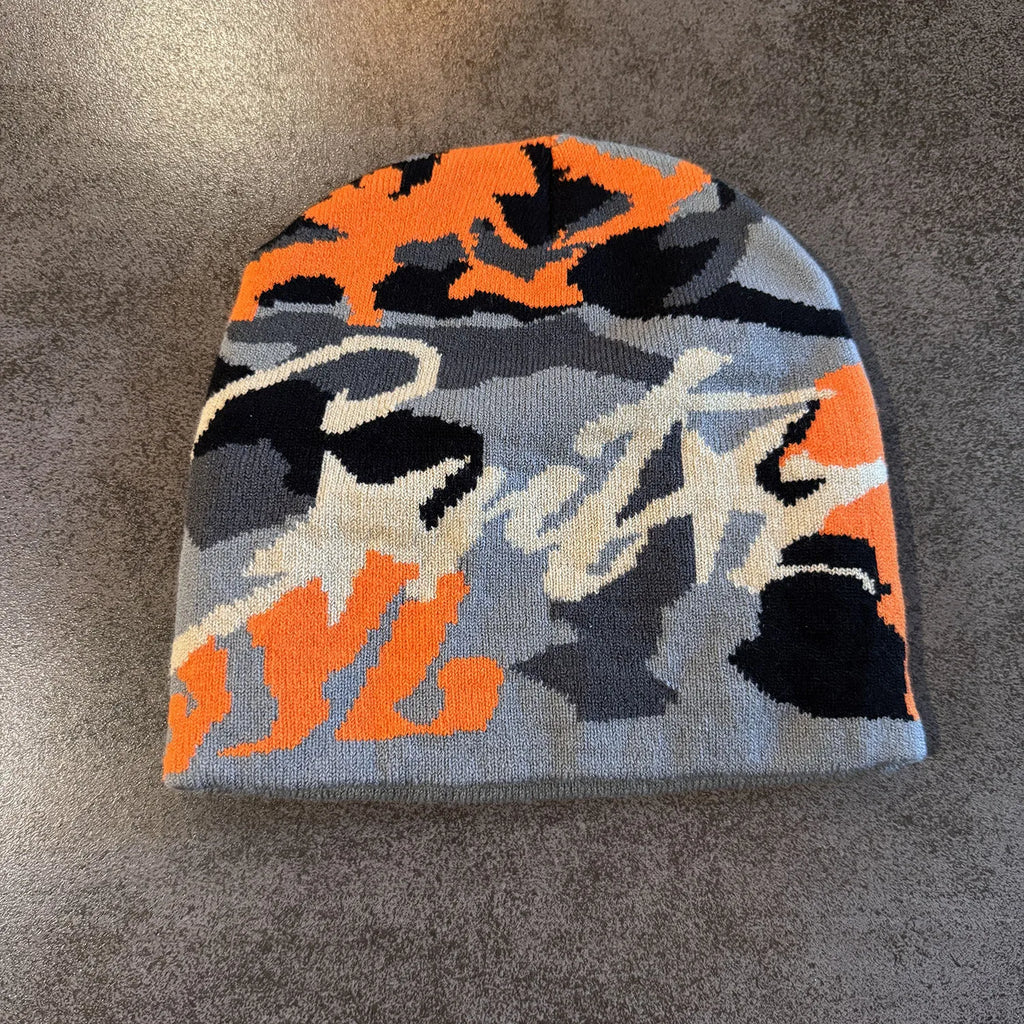 Retro Letter Camouflage Knitted Woolen Hat for Autumn and Winter Couples, Street Warm Men and Women, Yuppie Pullover Cold Hat
