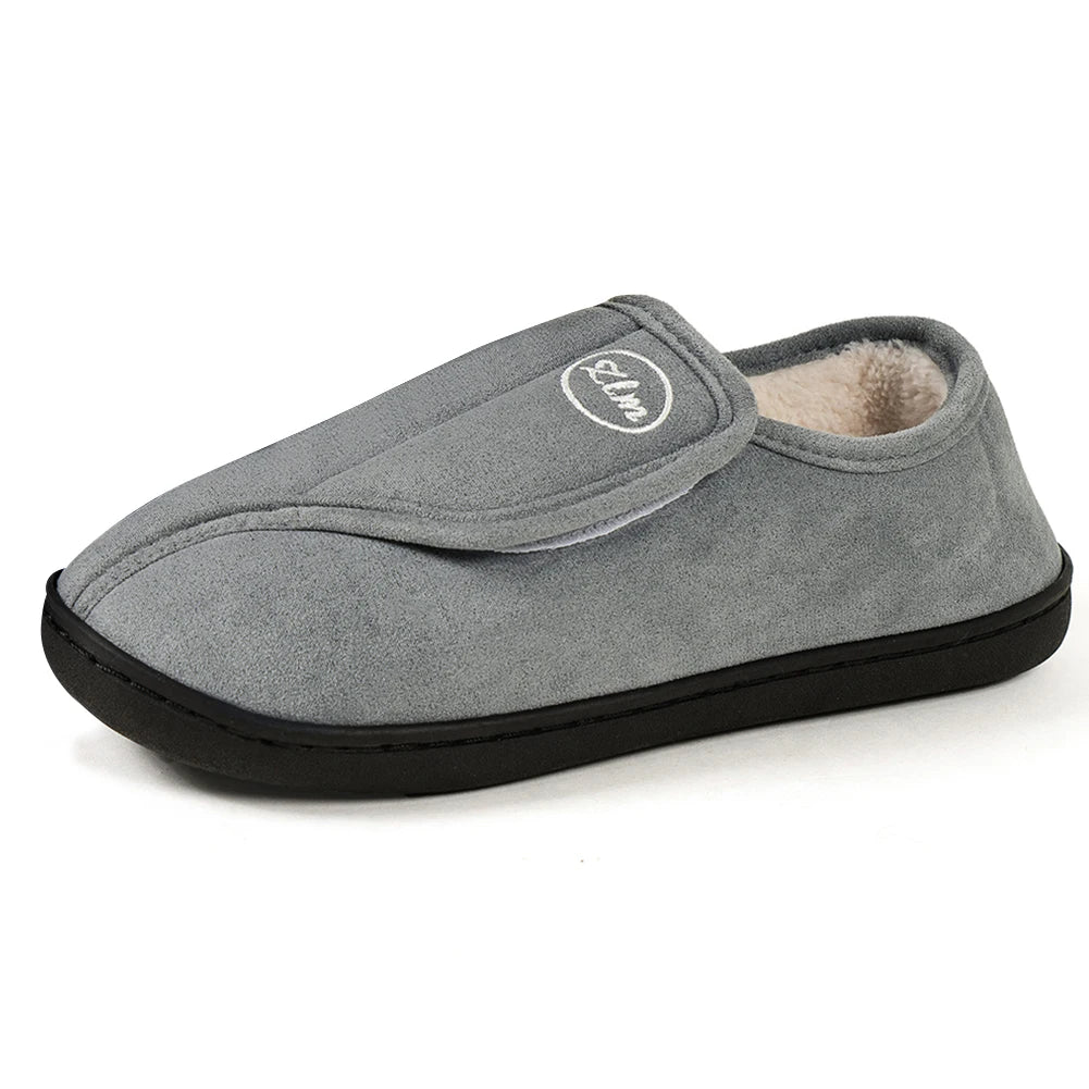 House Shoes for Men Suede Leather Slippers Non-Slip Slip-on Shoes Comfy Warm Plush Indoor/Outdoor for Diabetic Swollen Feet