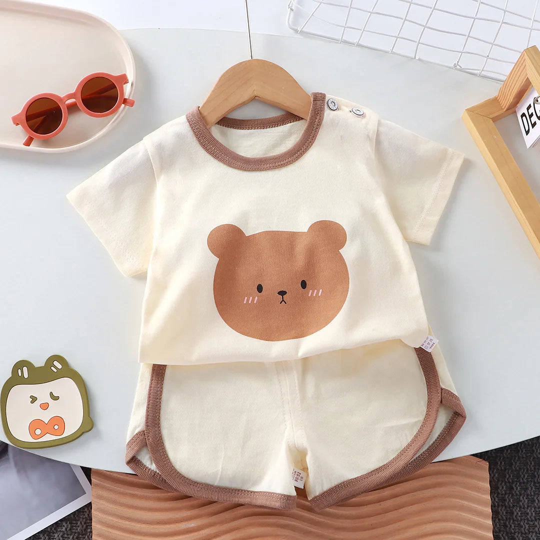 Summer Cotton cartoon Casual Childrens Set Baby Clothes Girl Girl Boy T-Shirt+Shorts 2 Pieces of 0-4-Year-Old Childrens Clothing