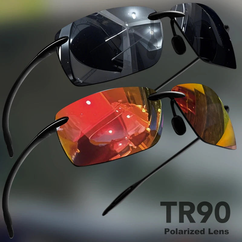1PCS/2PCS TR90 Ultralight Polarized Sunglasses Men Brand Rimless Frame Driving Mirror Shades Sports Fishing Baseball Eyewear
