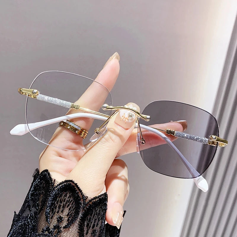 Fashion Rimless Photochromic Myopia Glasses Women Anti-blue Light Computer Optical Glasses Prescription Eyewear