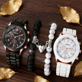 4pcs Fashionable, Minimalist, and Versatile Men AND WOMEN'S Couple Watch Pairing with Love Bead Bracelet Set