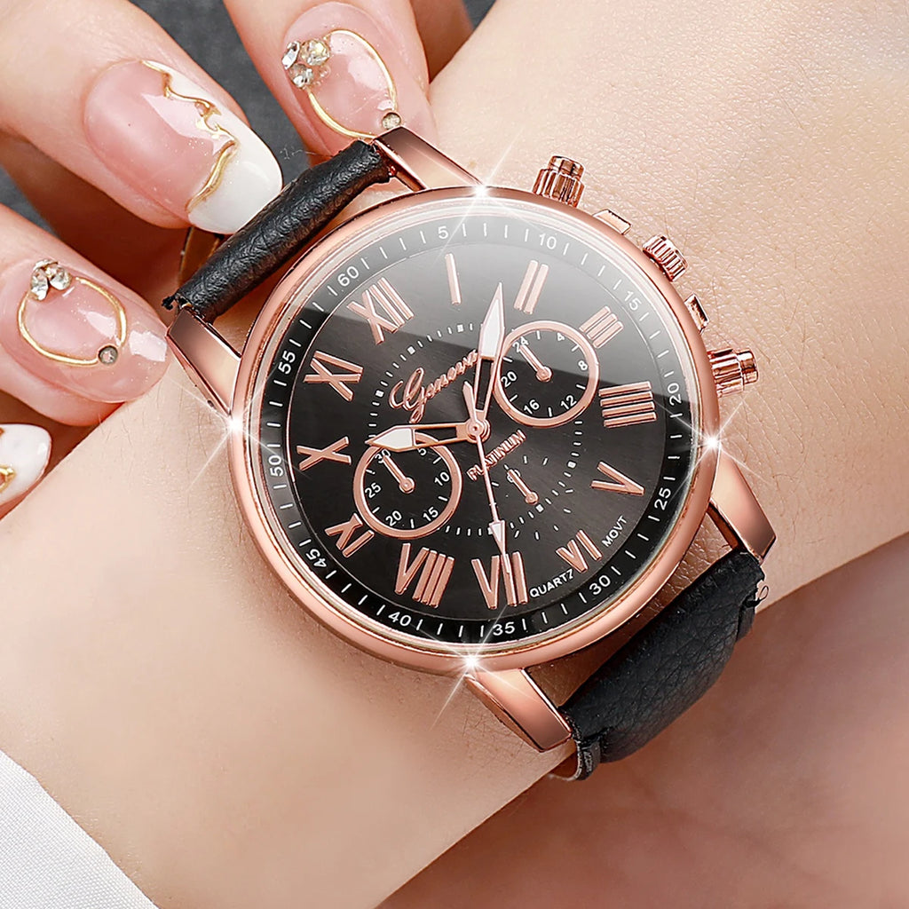12PCS Fashion Women Watches Casual Roma Dial Leather Band Quartz Watch Reloj Mujer Relogio Feminino（Without Box）