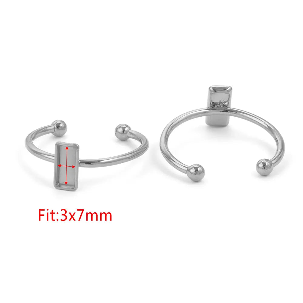 10pcs Adjustable Stainless Steel Open Ring Settings Blank Base Bezel Cabochons Rings For Jewelry Making DIY Finger Ring Blank