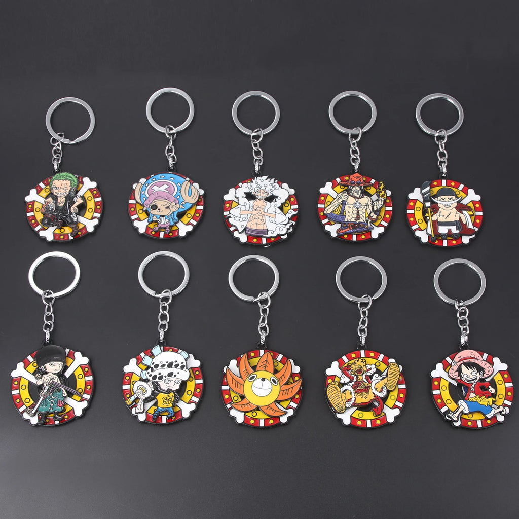 One Piece Luffy Straw Hat Keychain Rotatable Zoro Skull Metal Pendant Role-Playing Decorative Accessories Fan Jewelry Gift