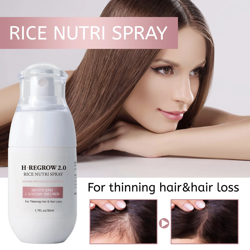 H-REGROW 2.0 Rice Nutri Hair Spray 50ml, Biotin Caffeine Ginger Rice Protein Infused, Nourishing Scalp Care Spray for Thin & Fragile Hair Daily Use