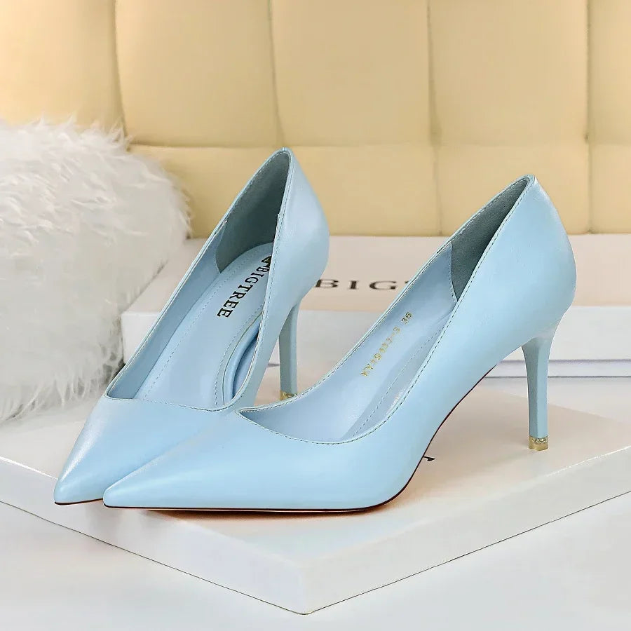 Woman Fashion Career Formal 7.5cm 10.5cm High Heels Colorful Shoes Lady Sweet Blue Yellow Wedding Scarpins Pumps Plus Size 34-43