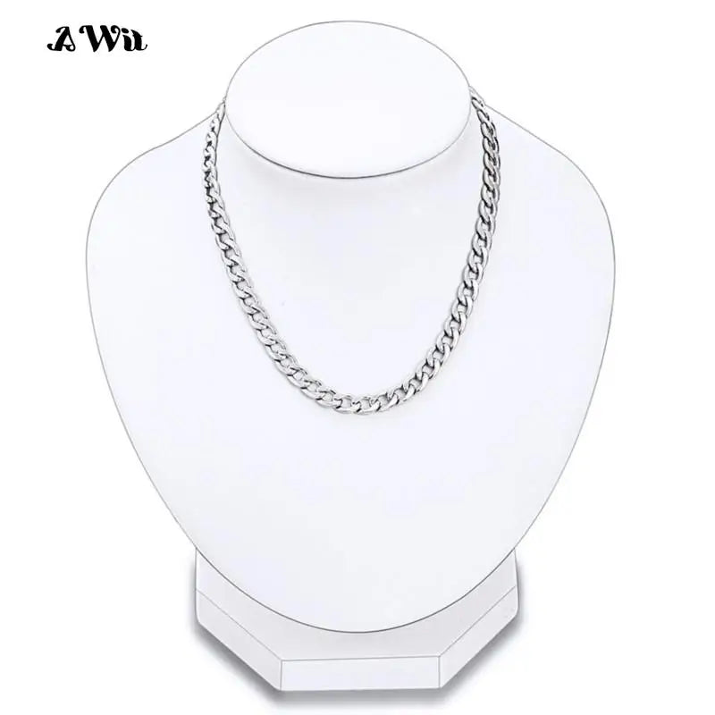 AWit Punk Size 2-7mm Mens Curb Cuban Link Chain Stainless Steel Necklace Women Silver Color Male Jewelry Gifts For Hiphop Boy
