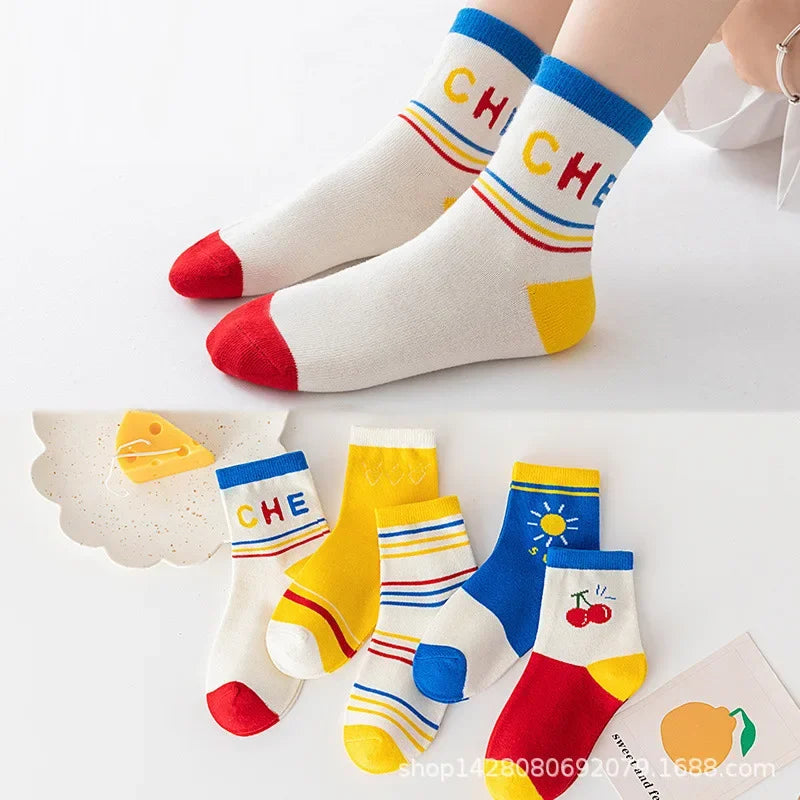 5Pairs Baby Socks Newborn Baby Boy Cute Short Sock 0-1-3-10Y Kids Cotton Toddler Cartoon Soft Children's Sports Socks for Girls