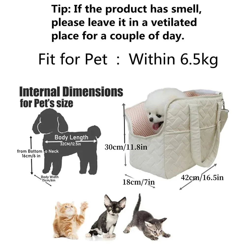 Pet Carrier Bag for Travel Portable, Breathable Car Pet Bag for Small Dogs and Cats, Handheld Travel Pet Bag for 6.5Kg