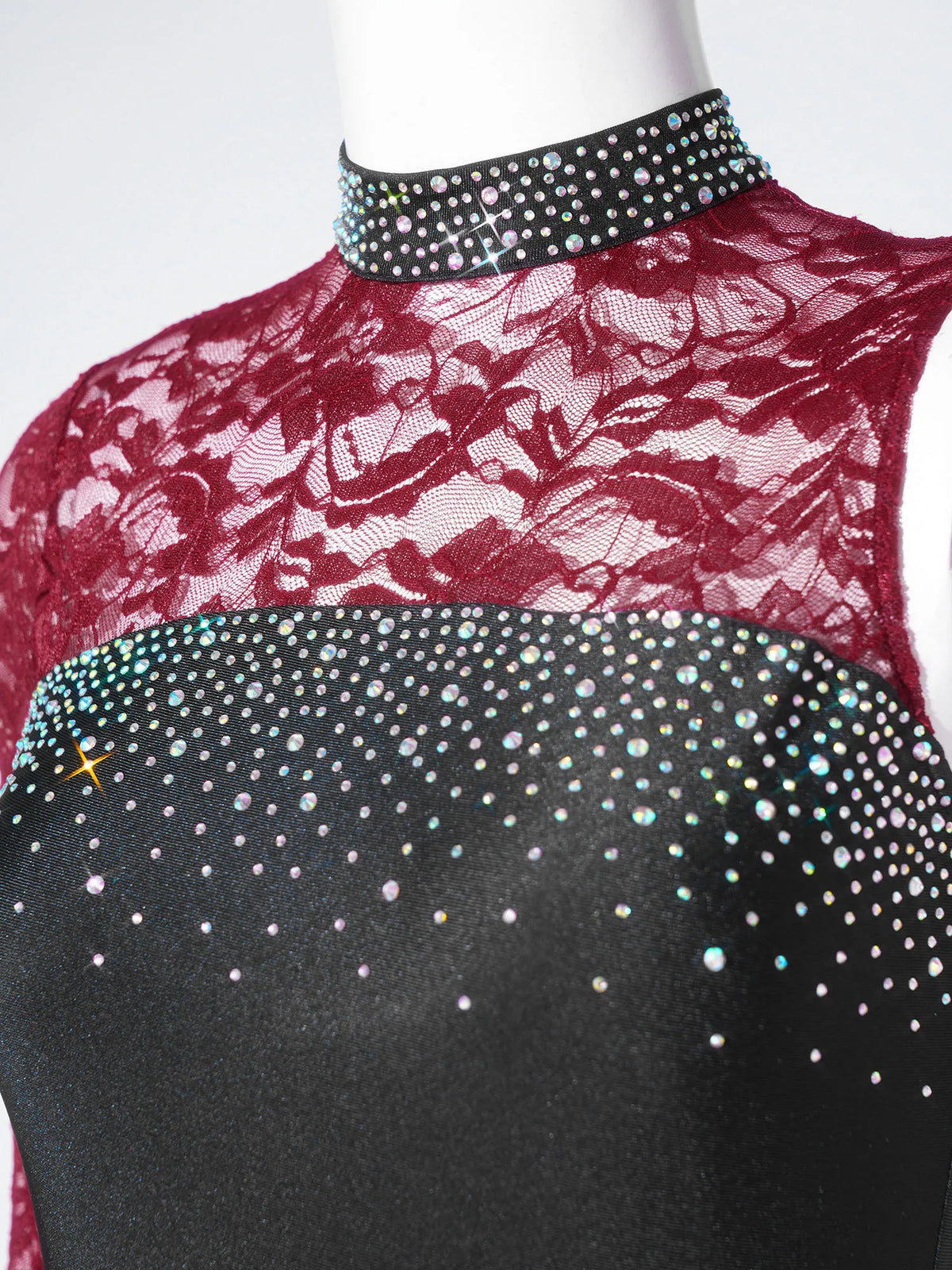 Women Lyrical Figure Skating Dance Dress Rhinestones Ballet Waltz Contemporary Dancewear Floral Lace Long Sleeve Mesh Leotard