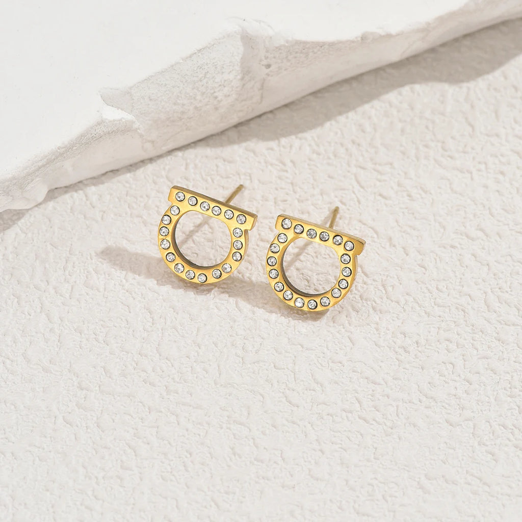 Simple Smooth / Shiny Crystal Small Stud Earrings Silver/Gold Color Tiny Posting Earrings Women's Minimalist Luxury Jewelry