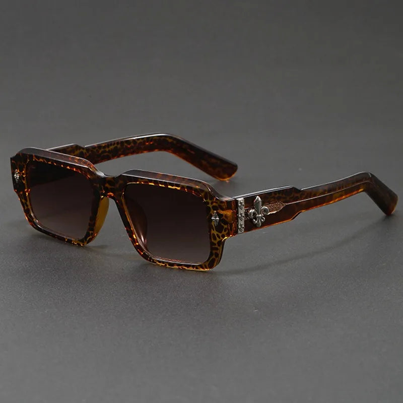 Retro Square Leopard Print Sunglasses For Men Women Fashion Punk Rectangle Sunglasses UV400