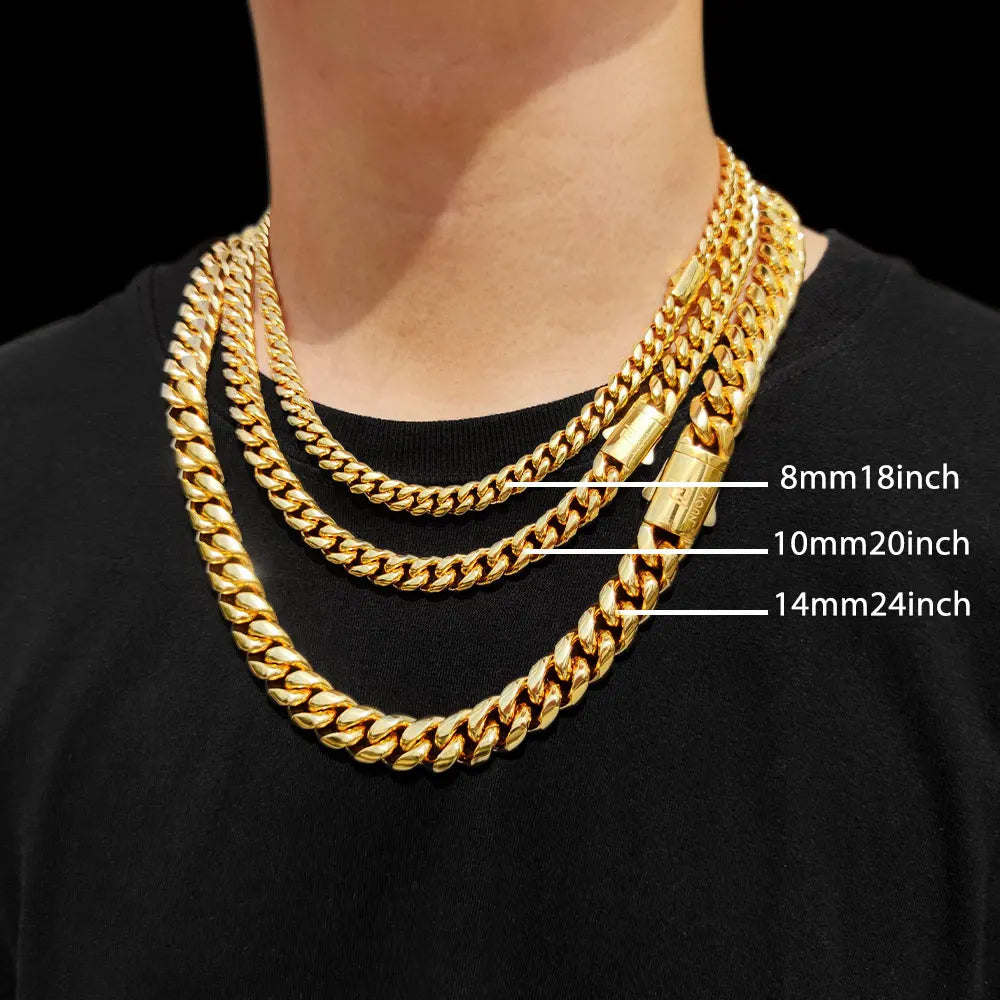 Hip Hop PVD Plated Stainless Steel Cuban Necklace with Snap Clasp Men Miami Cuban Link Chain Jewelry For Women's Free Laser Logo