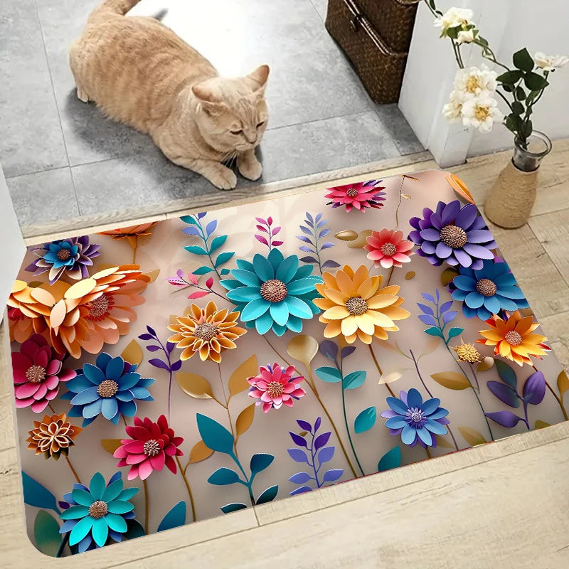 1pc multi-color floral print design bathroom mat, anti-slip, super absorbent and quick-drying shower floor mat, dry and soft ant