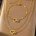 Fashion Atmosphere Heart Bracelet Love Necklace Double Chain Design Jewelry Sets For Women
