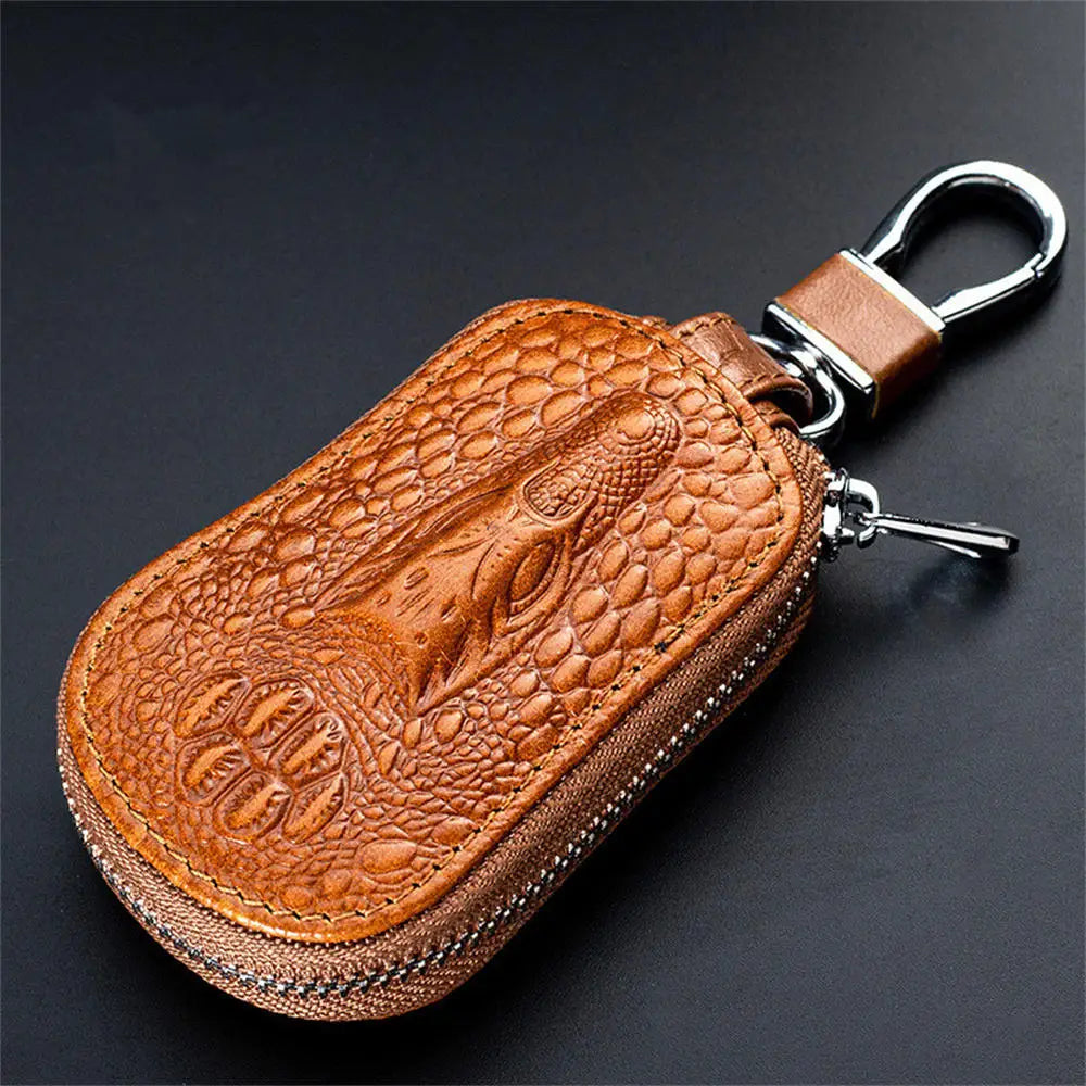 Portable Keychain Wallet for Men Women Large-Capacity Double Zipper Key Pouch Bag Suede Leather Key Case Unisex Coin Purse