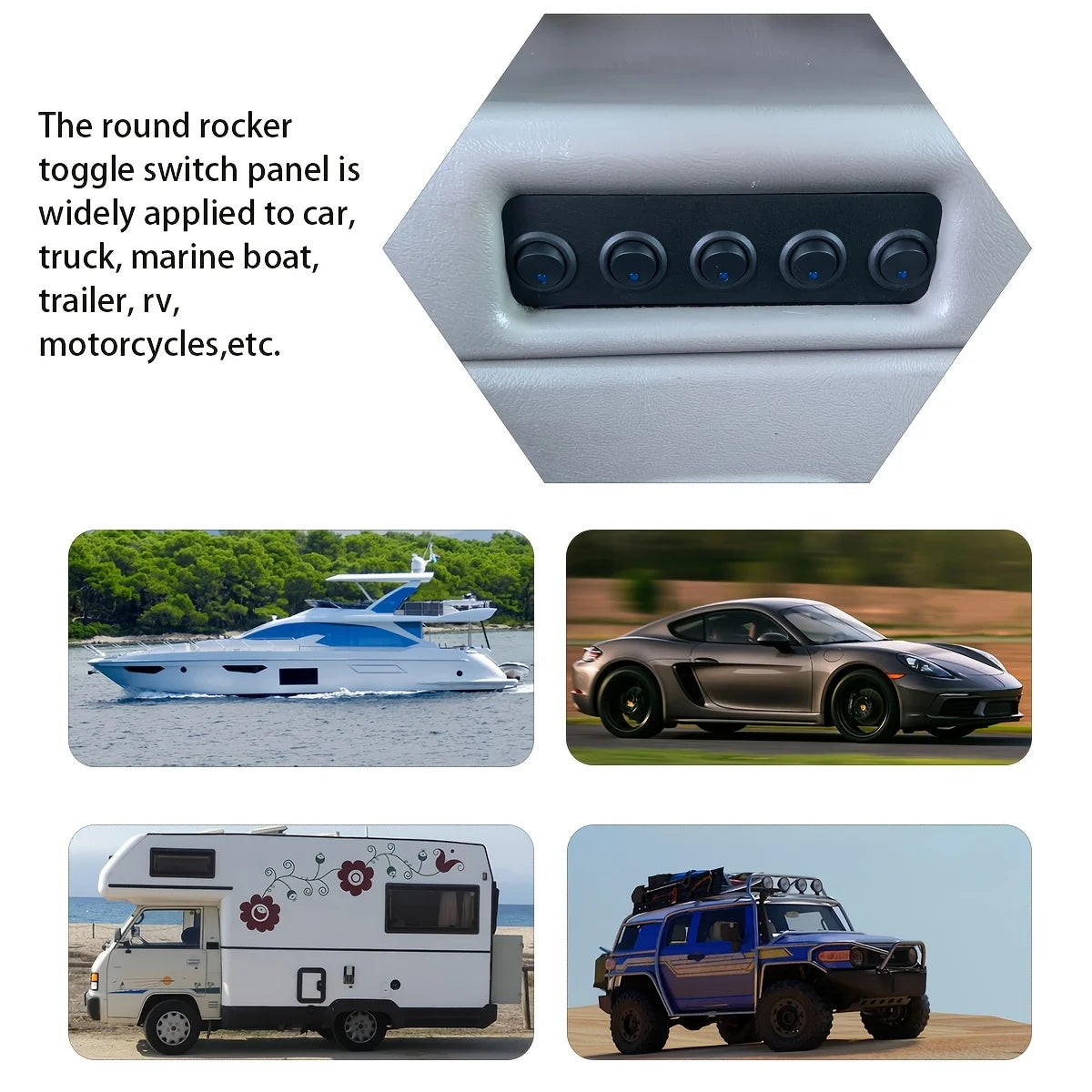 20A Blue Circular Joystick Switch Panel with 3-Pin Aluminum Waterproof 12V, Suitable for Cars, Trucks, Boats, RVs, Yachts, Etc