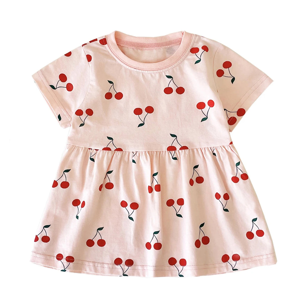 Sanlutoz Short Sleeve Summer Baby Dress Cute Pattern Casual Kids Girls Clothing Dress Cotton