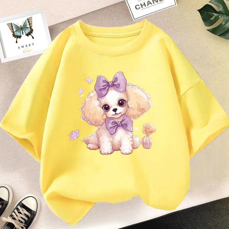 Girls Cotton Cute Cat/dog Graphic T shirt Summer Fashion Vintage Personality Kawaii Purple clothes Short Sleeve Tops