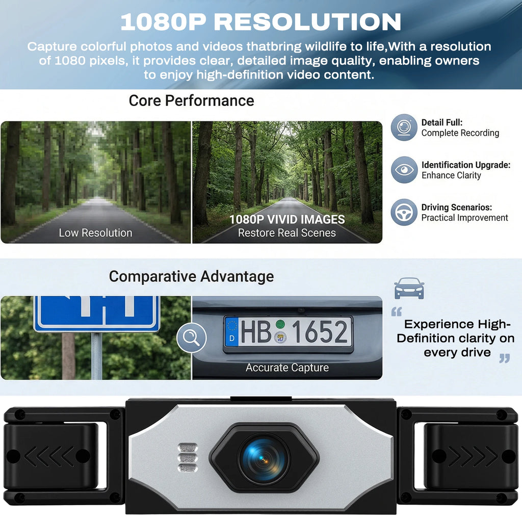 Podofo 3.16'' Dash Cam Four Lens Video Recorder With 480p Left Interior, Right Interior, And Rear View Cameras With Loop Recording, Exposure Compensation Car Parking, Driving Assistance Camera Recorder