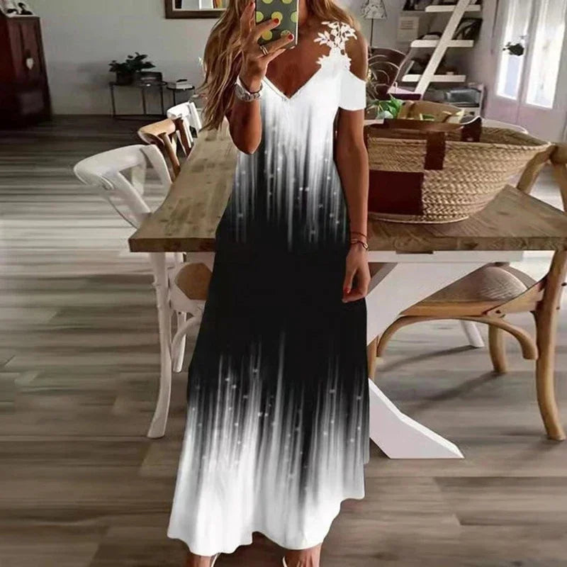 Women's Printed White Lace Sleeveless Suspender Dress Summer Fashion Casual Long Dress