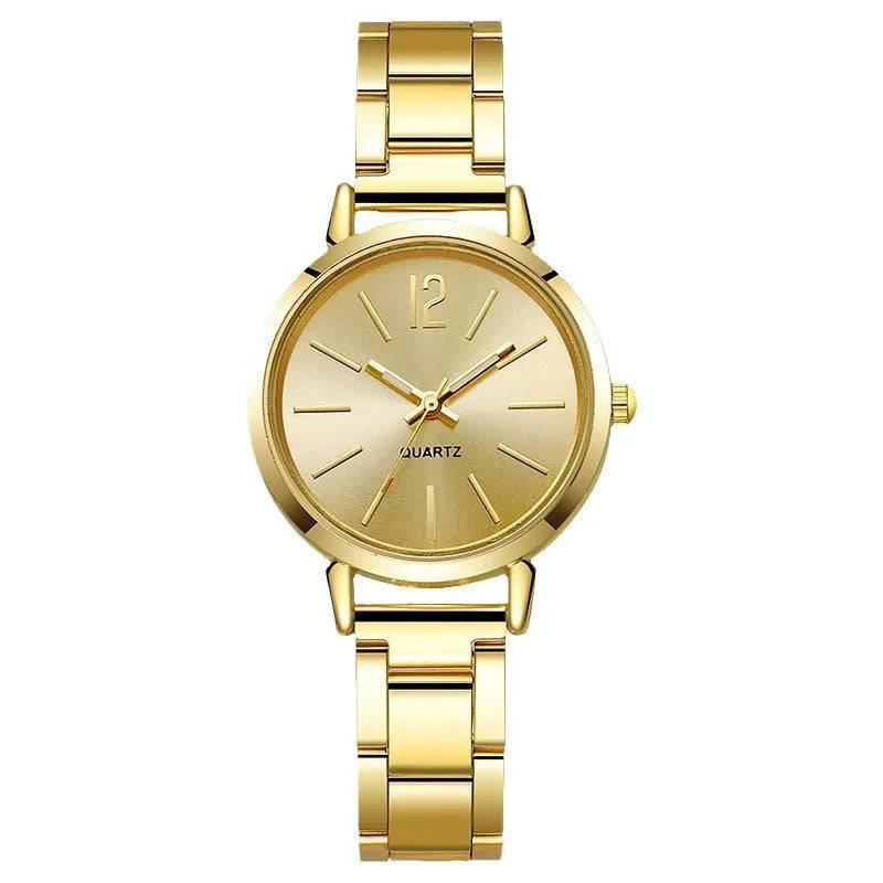 2pcs/set of Luxury Ladies' Simple Dial Alloy Strap Fashionable Gold Opening Bracelet Quartz Watch Student Ladies' Watch