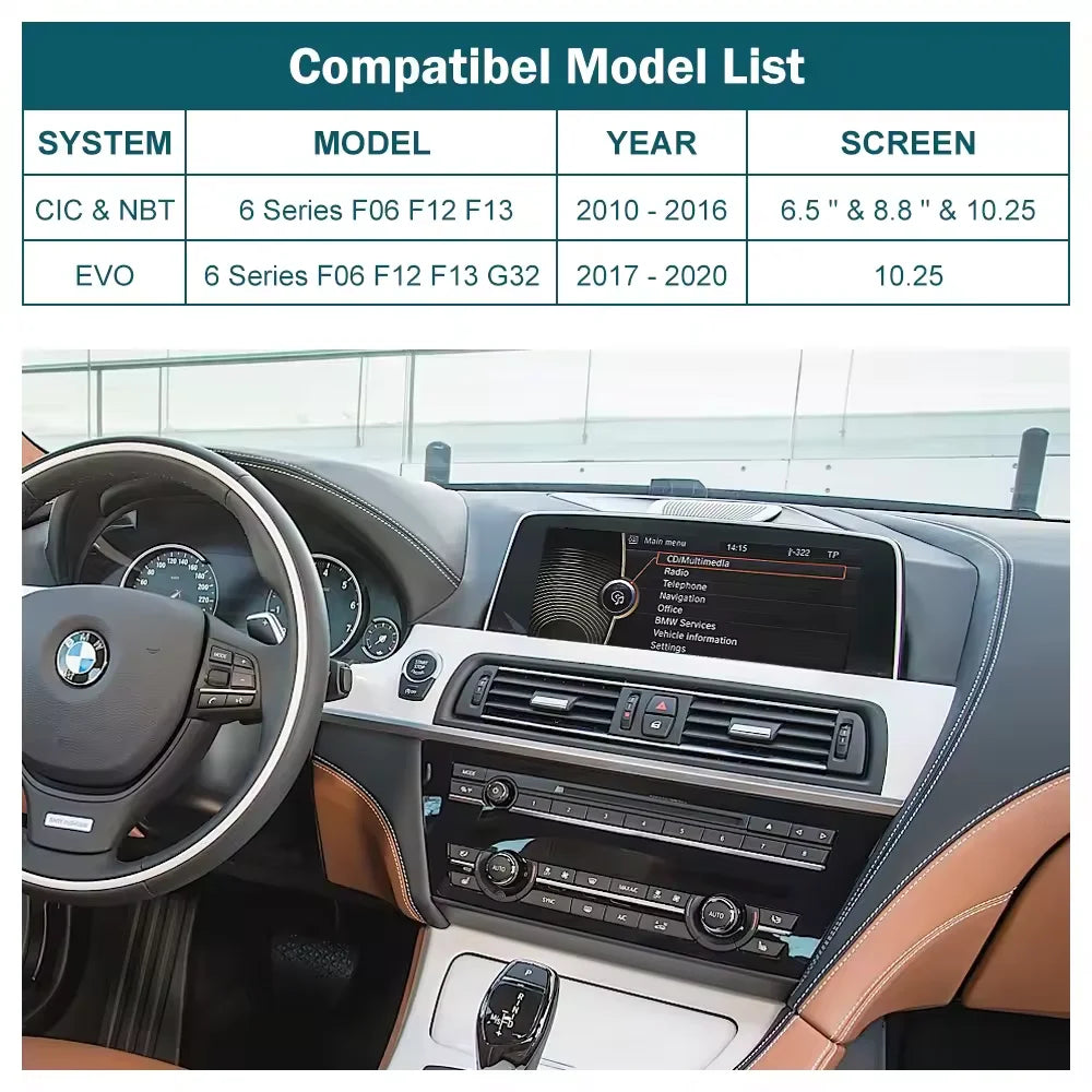 Wireless CarPlay Android Auto for BMW Series 6 F06 F12 F13 G32 2010-2020 CIC NBT EVO System with Mirror Link GPS BT Function
